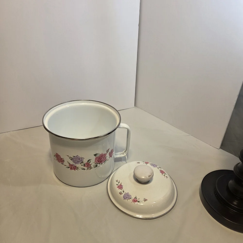 Charming Floral Enamel Pot with Lid